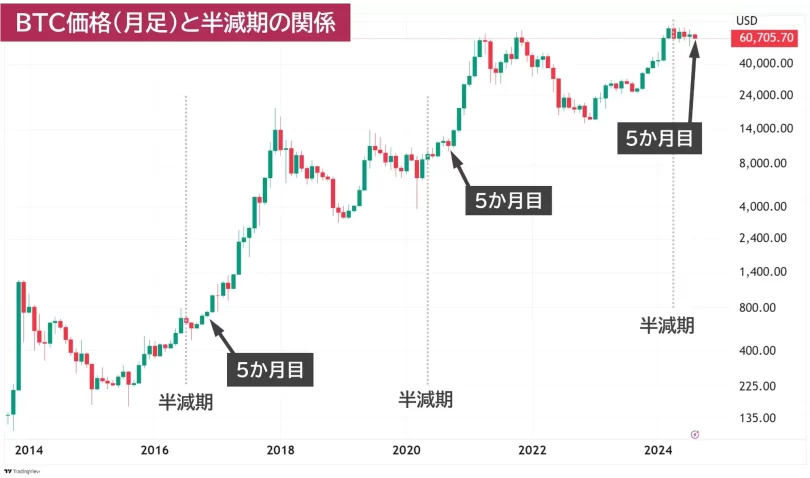 半減期基準のBTCチャート